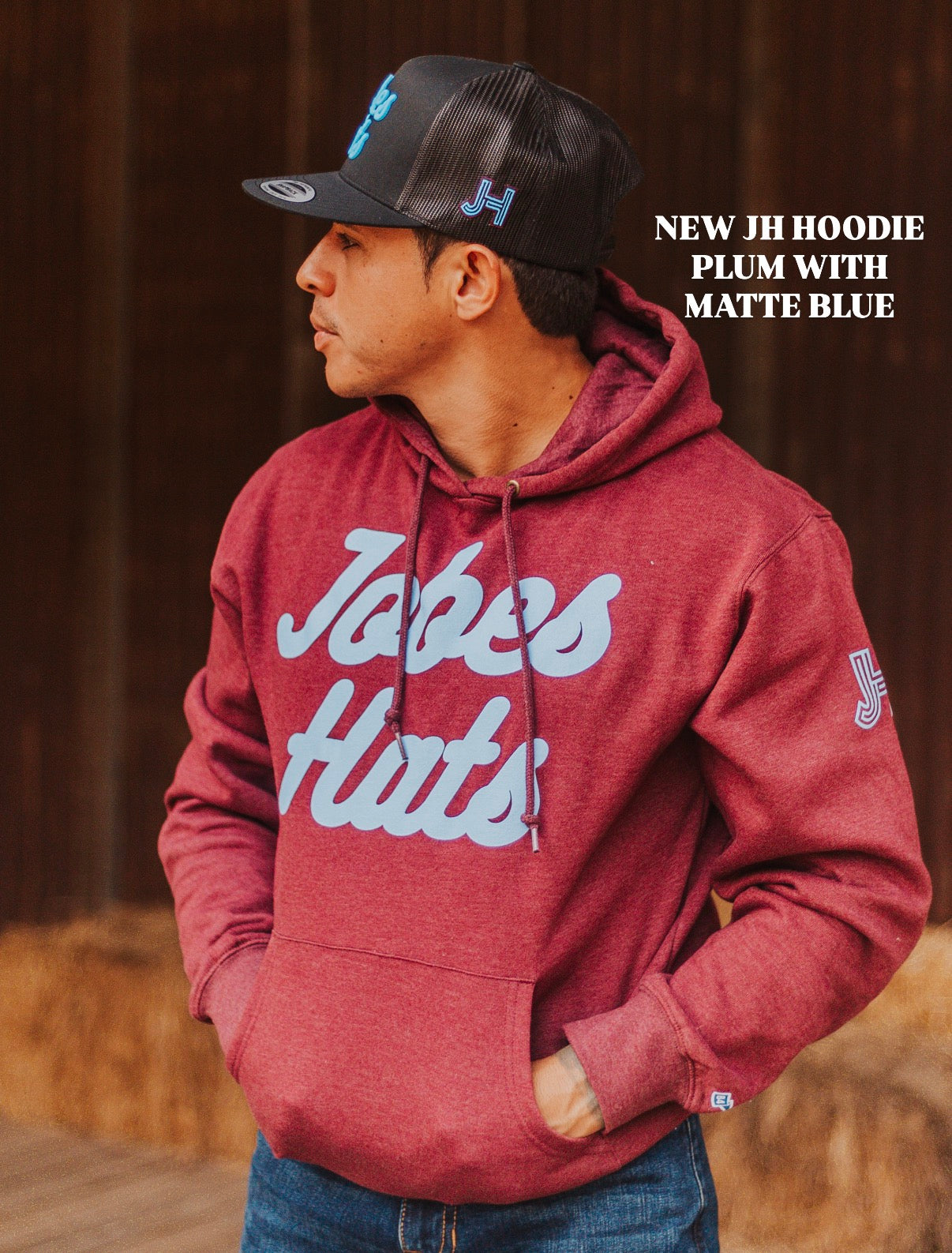 NEW JH Hoodie- Plum with Matte blue letters