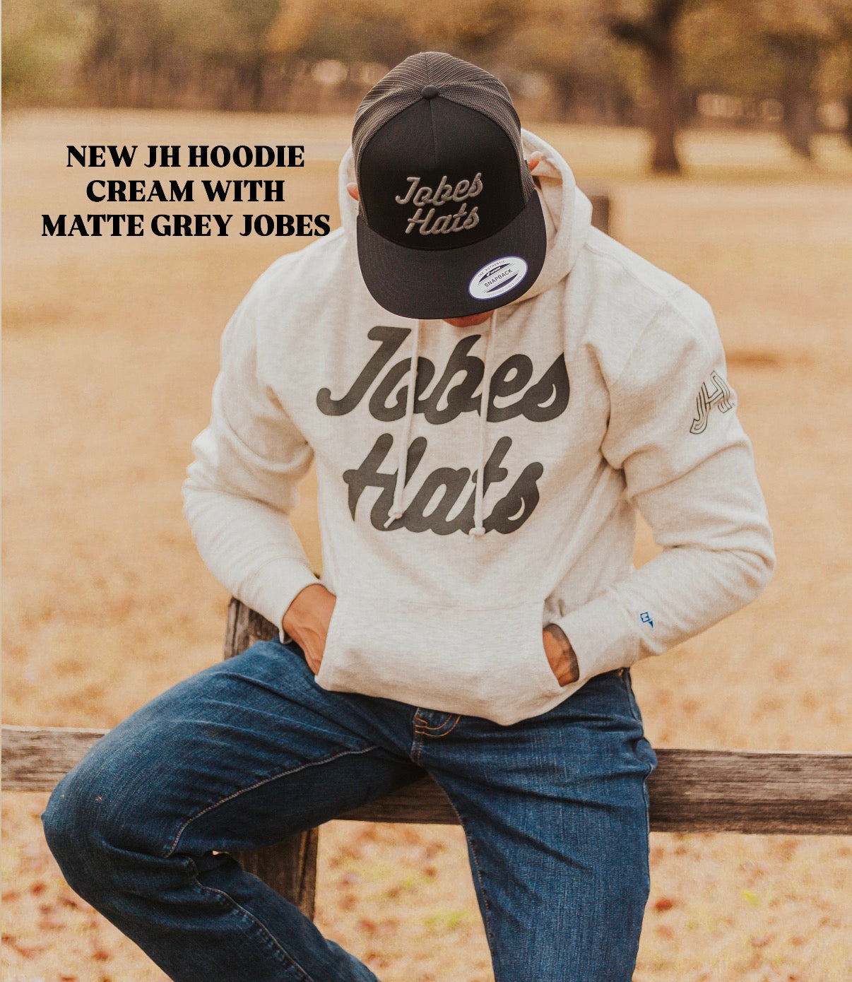 NEW JH Hoodie- All Cream with Matte Grey letters