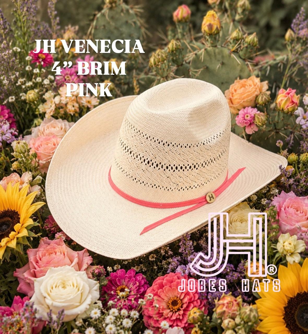 Jobes Hats Straw Hat “VENECIA PINK” 4” Brim (Comes open and flat)