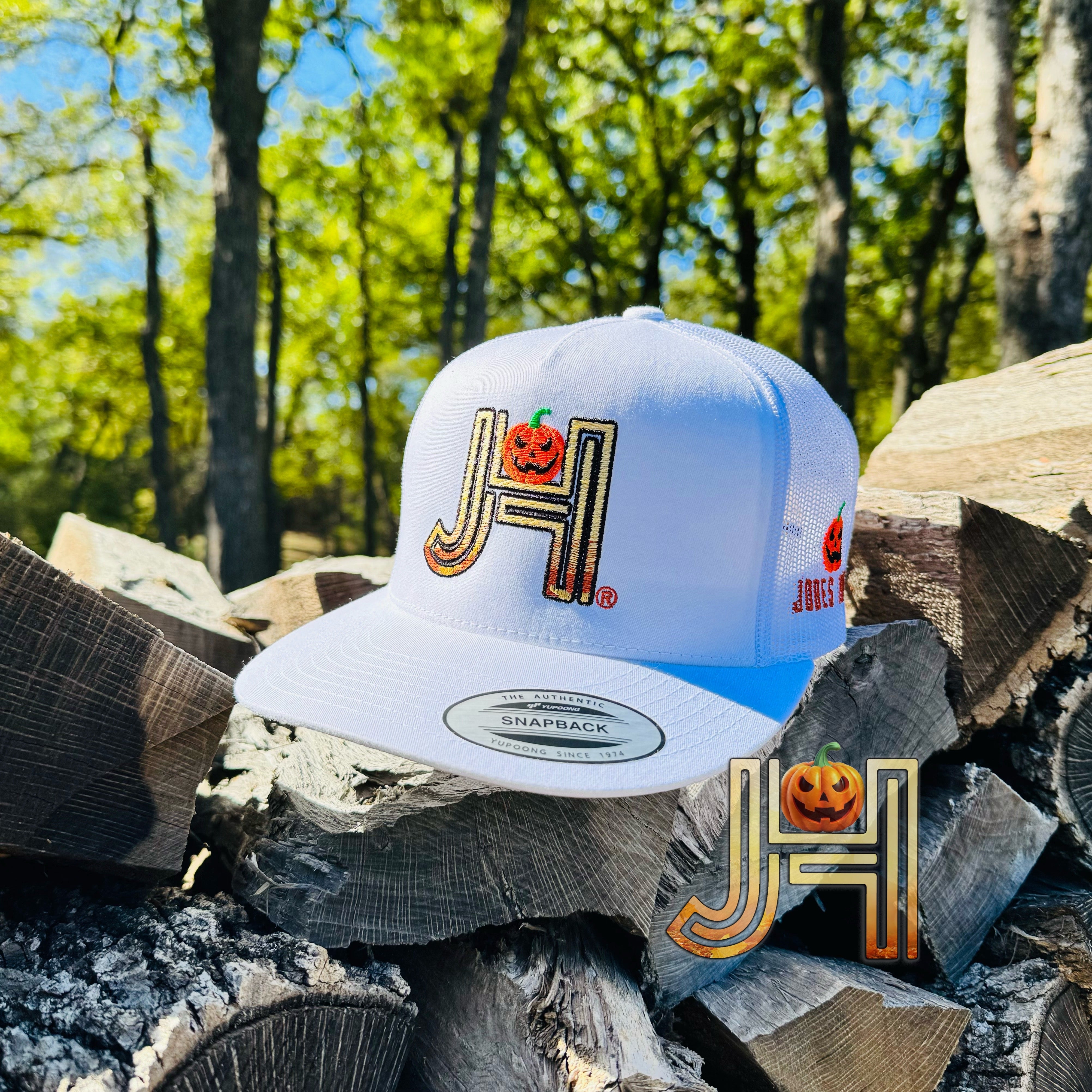 October Collection Jobes Hats Trucker cap -All White Halloween Pumpkin - Jobes Hats