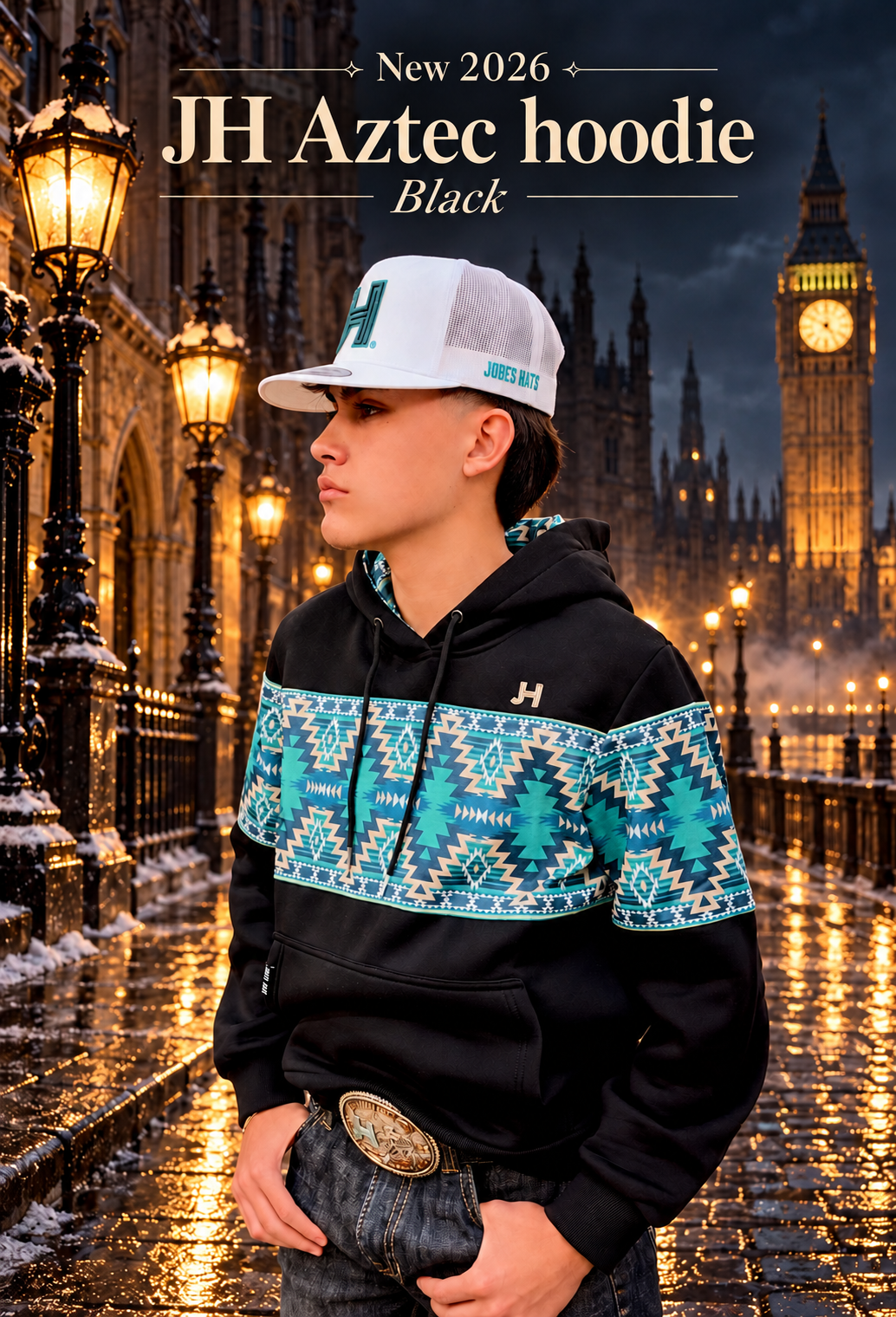 NEW JH Hoodie- All Black Aztec Design
