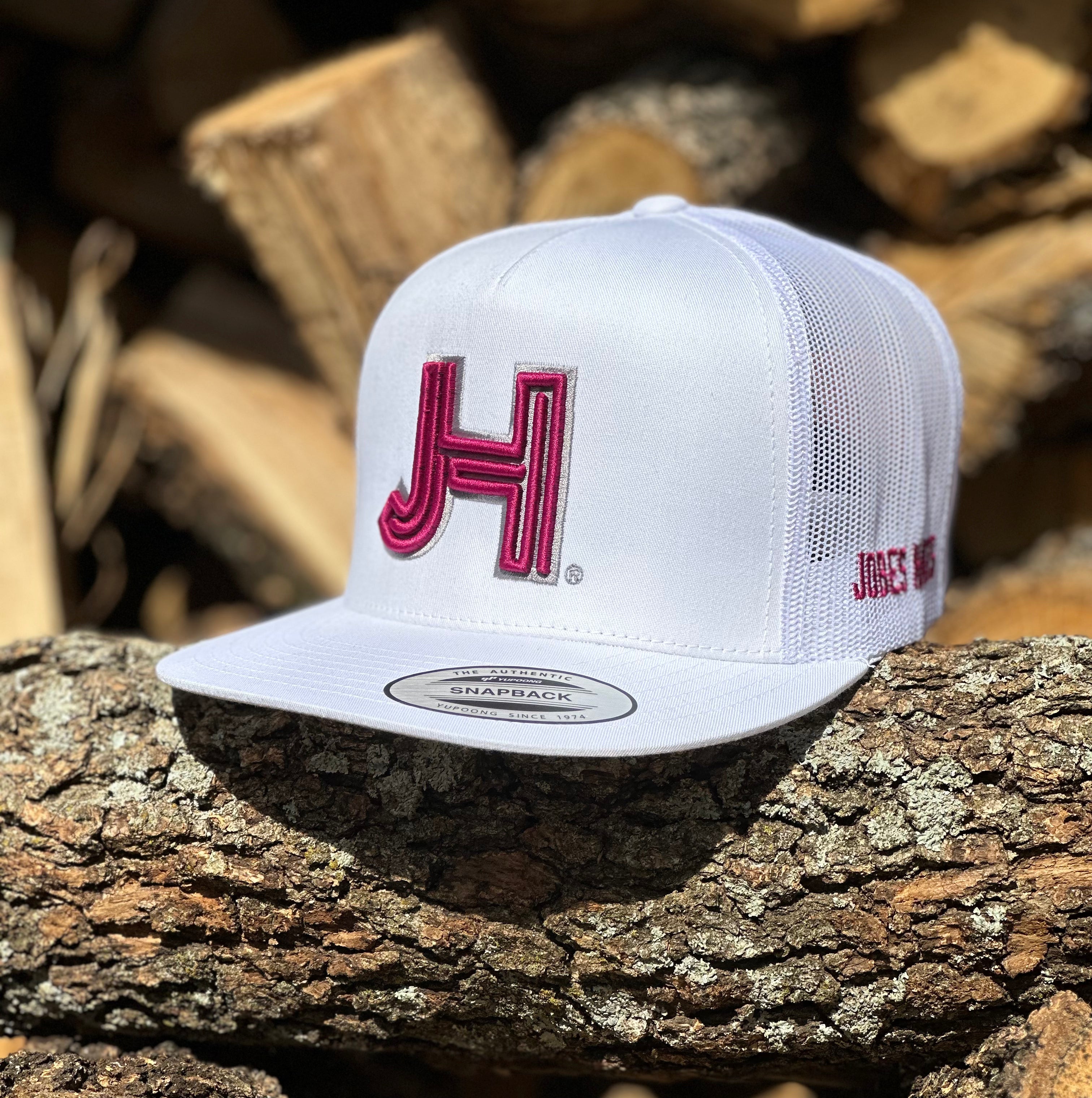 2023 Jobes Hats all White 3D maroon silver outline - Jobes Hats