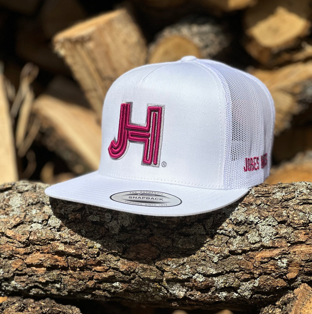 2023 Jobes Hats all White 3D maroon silver outline Jobes Hats LLC