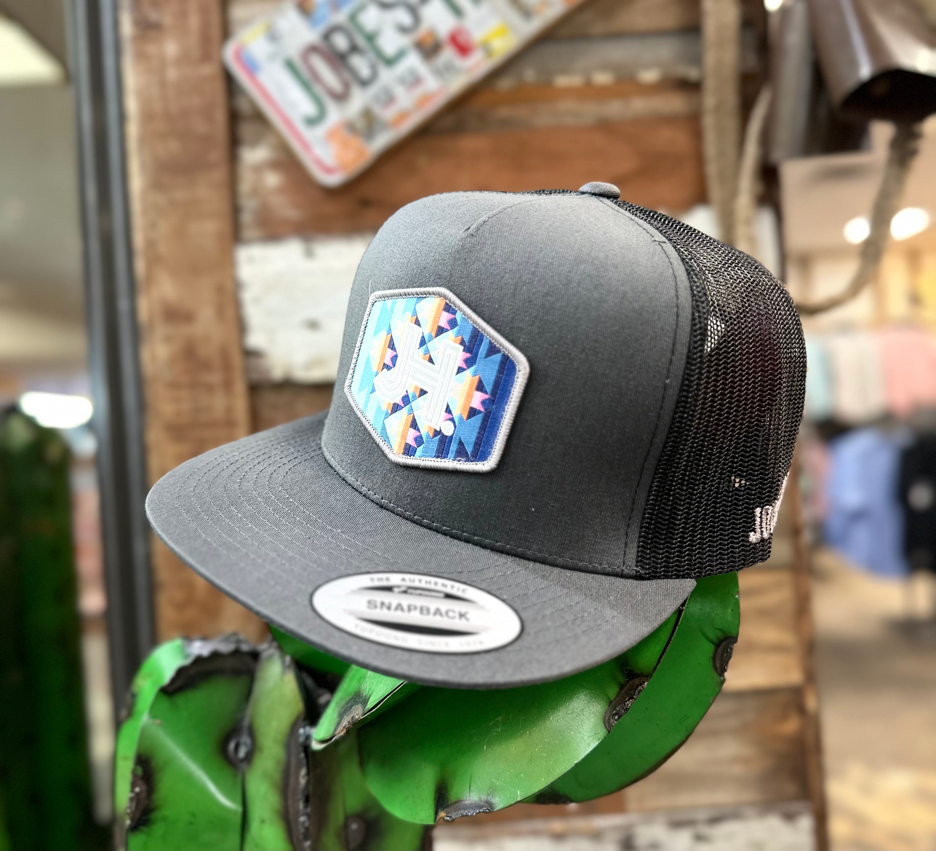New 2022 Jobes Trucker Cap-  All Grey JH Multi Aztec Patch - Jobes Hats