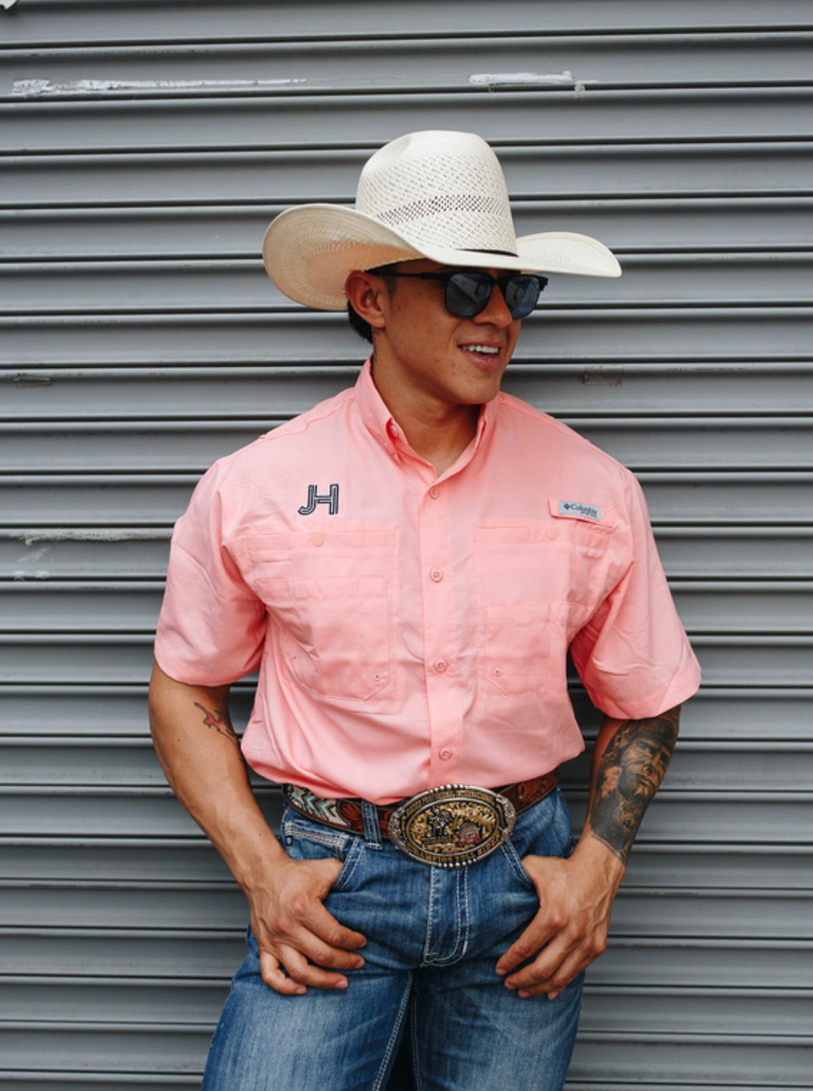 JH Columbia Shirt Short Sleeve Coral - Jobes Hats