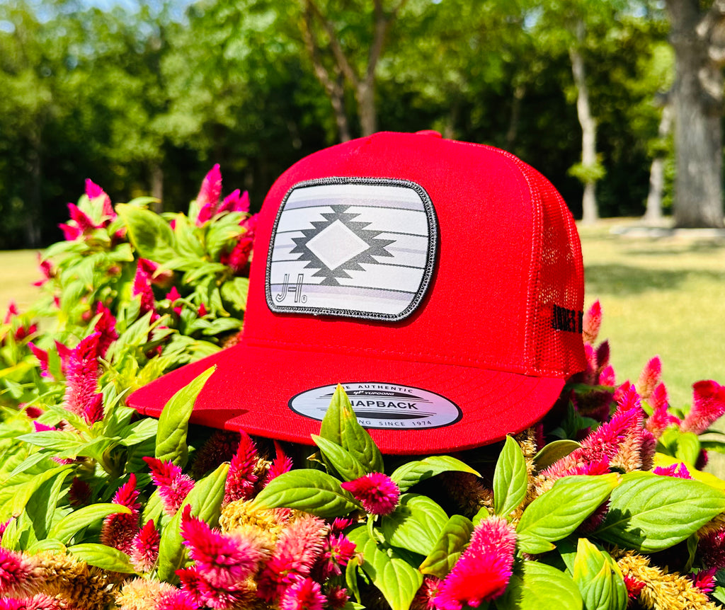 2023 August Collection Jobes Cap- All Red Grey Aztec patch - Jobes Hats