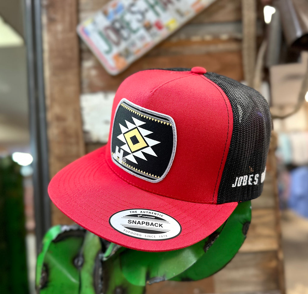 New 2022 Jobes Hats Trucker - Red/Black Aztec black patch / Grey border - Jobes Hats