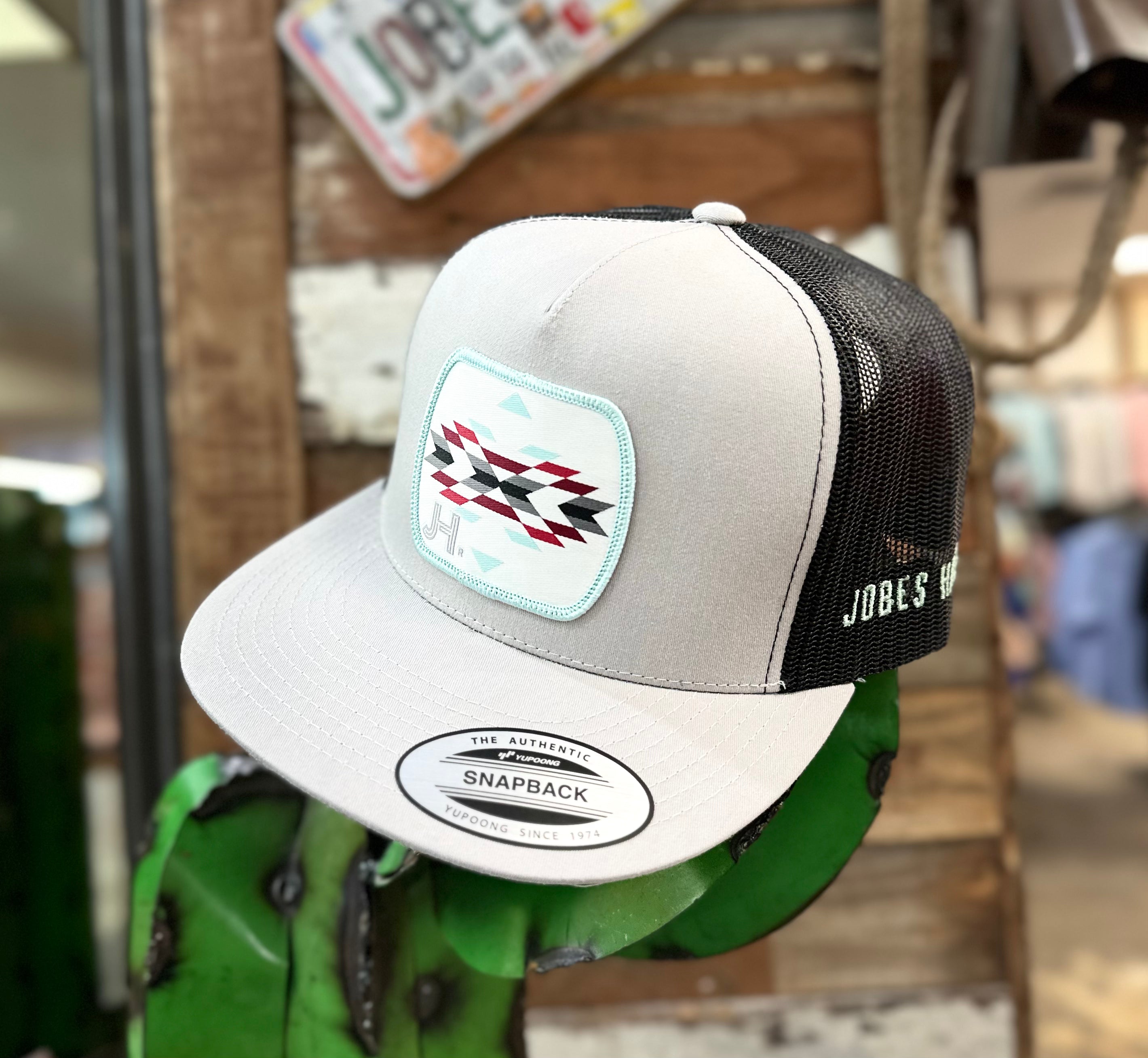 2022 Jobes Trucker Cap-  Silver/Black Mint Aztec Patch - Jobes Hats