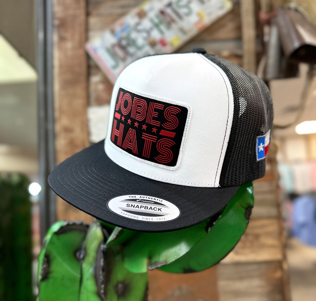 NEW 2023 Jobes Trucker Cap - White /Black 5 Star patch Red letters - Jobes Hats