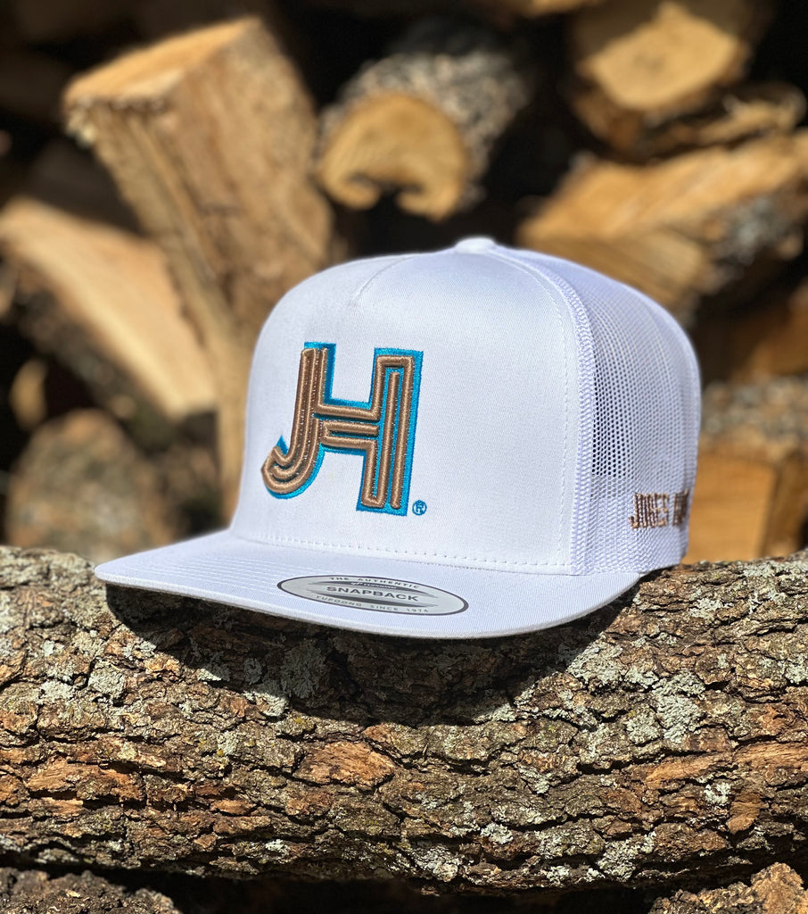 2023 Jobes Hats all White 3D Gold /Turquoise outline - Jobes Hats