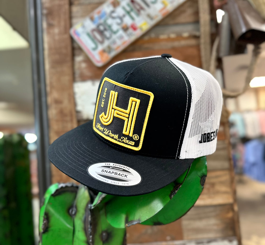 2023 Jobes Hats Trucker - Black/White Gold patch - Jobes Hats