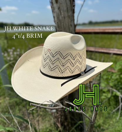 New 2023 JH Straw Hat “WHITE SNAKE” 4”1/4 brim - Jobes Hats