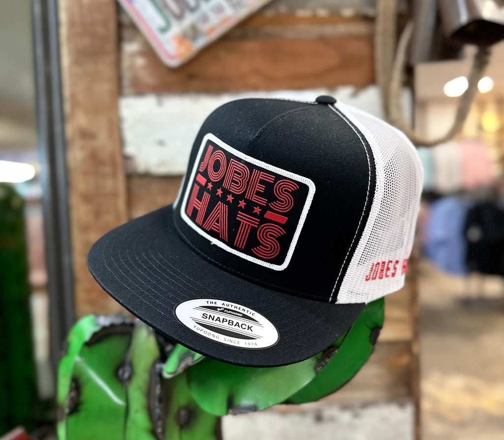 NEW 2023 Jobes Trucker Cap - All Black/White 5 Star patch Red letters - Jobes Hats