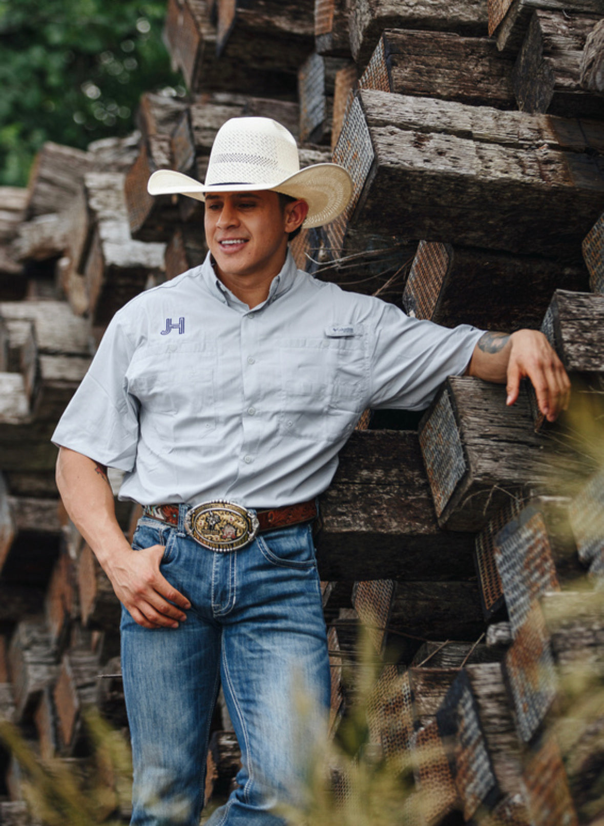 JH Columbia Shirt Short Sleeve Grey - Jobes Hats