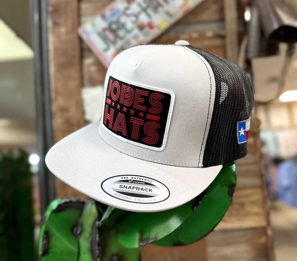 NEW 2023 Jobes Trucker Cap - Silver/Black 5 Star patch Red letters - Jobes Hats