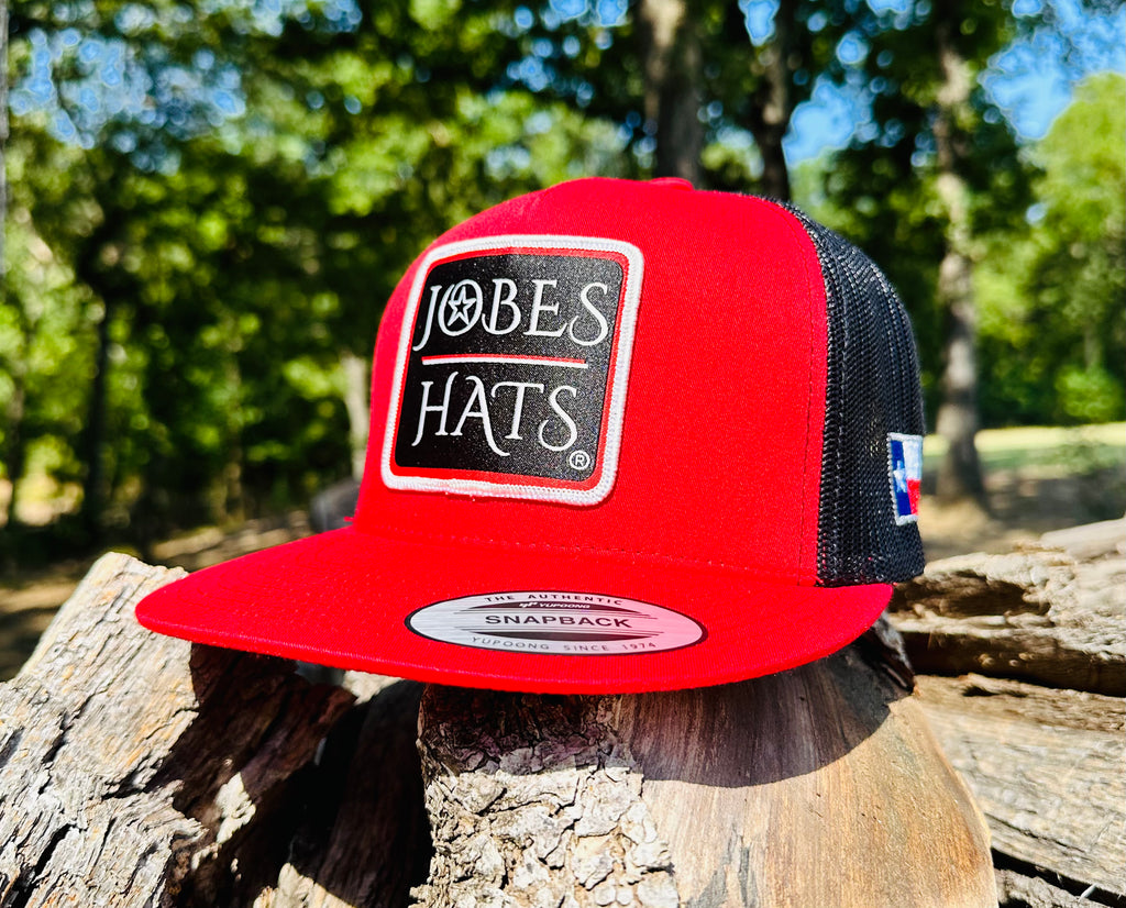 2023 August Collection Jobes Cap- Red/Black JH Star  patch - Jobes Hats