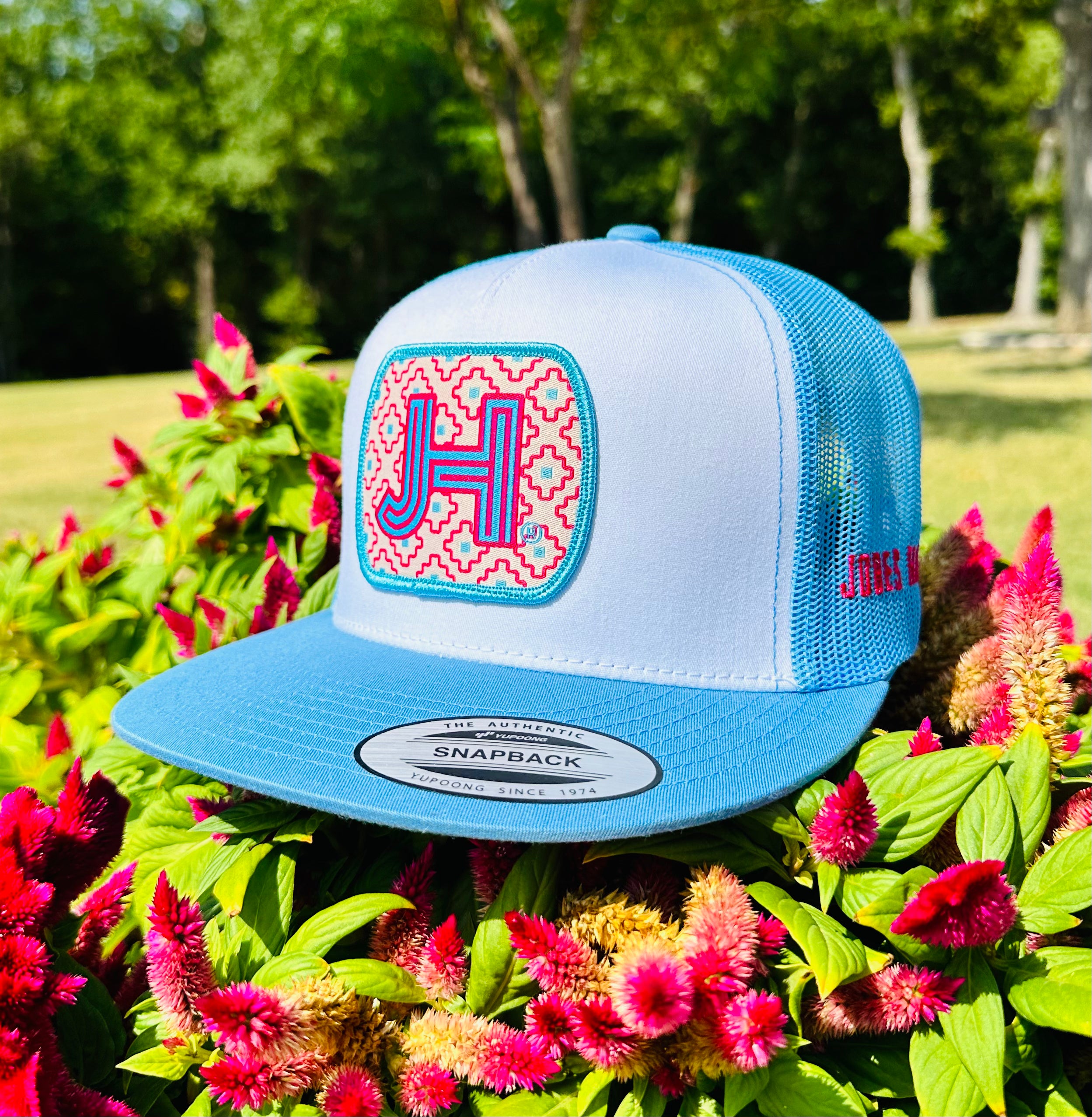 2023 August Collection Jobes Cap-  White/Baby Blue Capri patch - Jobes Hats