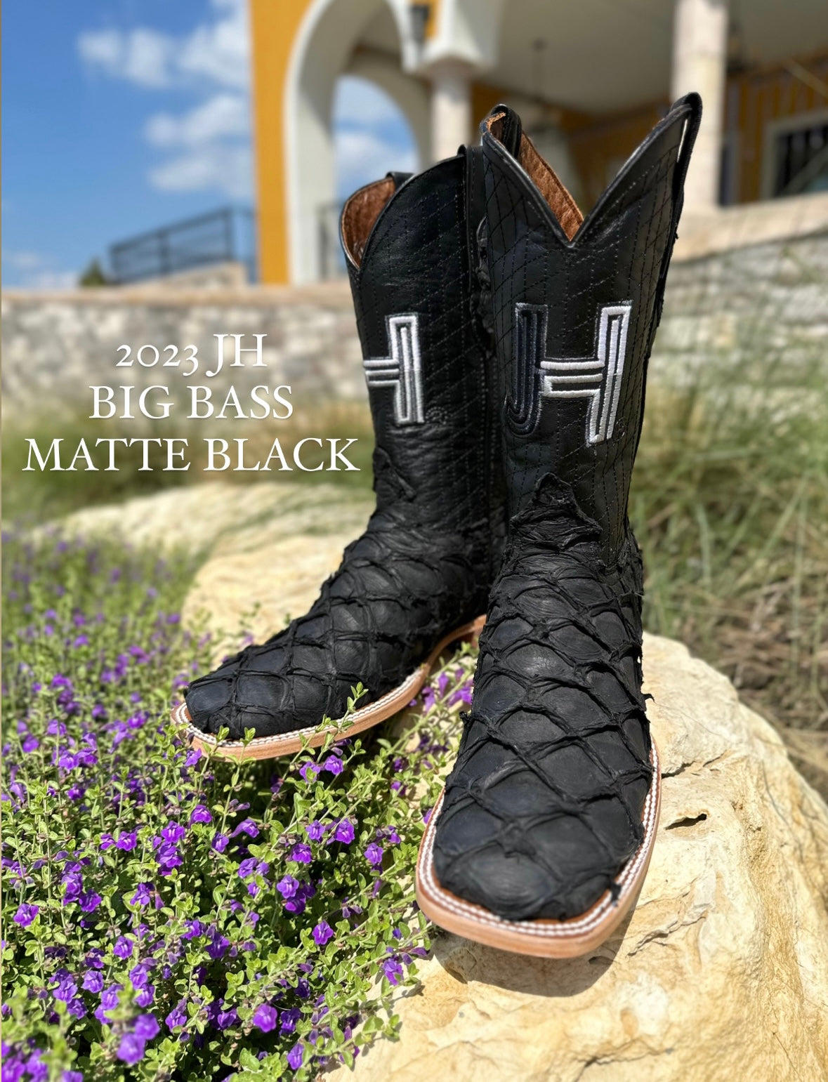 New 2023 Mens JH "Big Bass Black Matte"  Square Toe Boots - Jobes Hats
