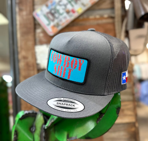 2023 Jobes Hats Trucker - All Grey “Cowboy Shit” Turquoise patch - Jobes Hats
