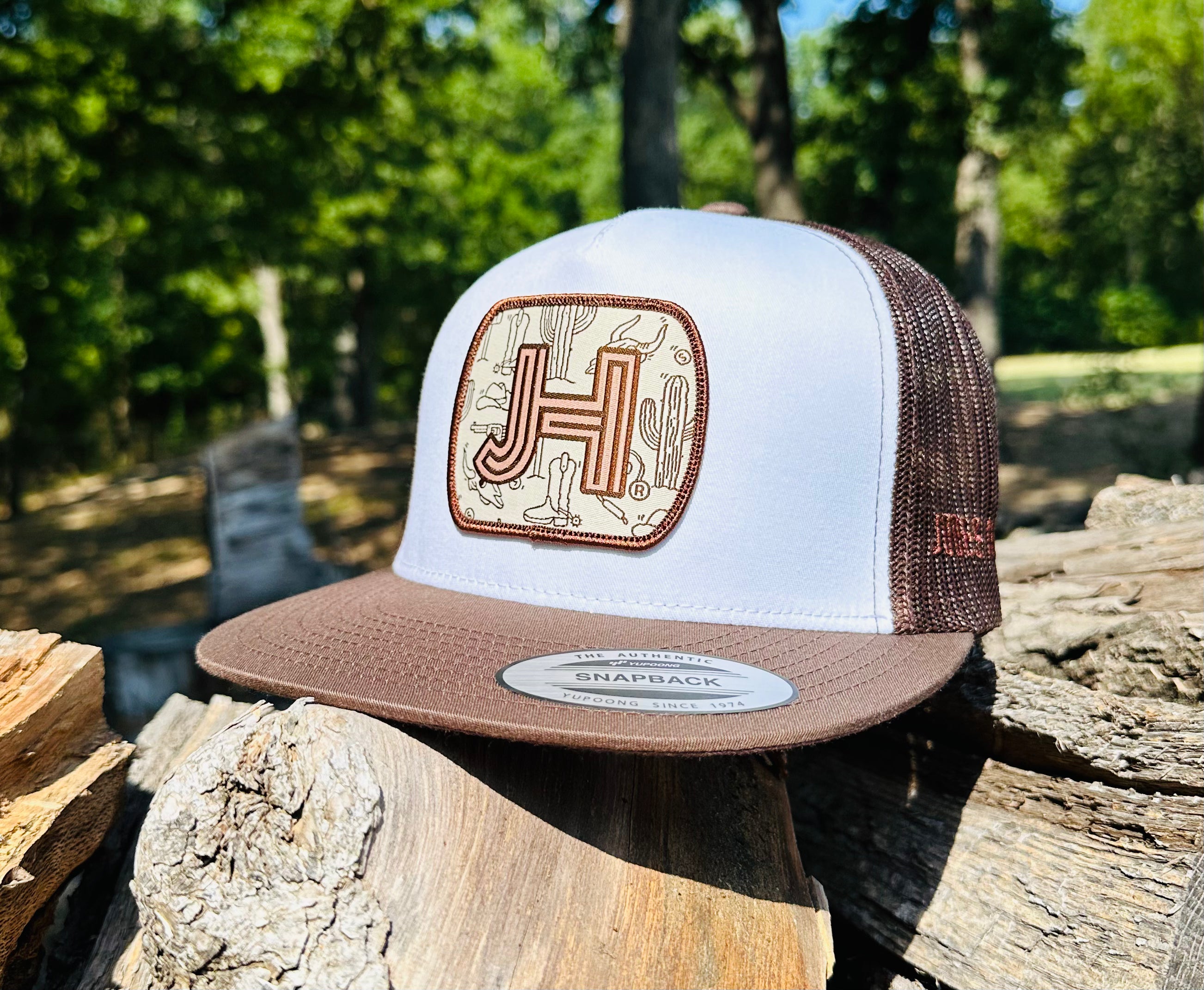 2023 August Collection Jobes Cap- White/Brown Hats n Boots patch - Jobes Hats