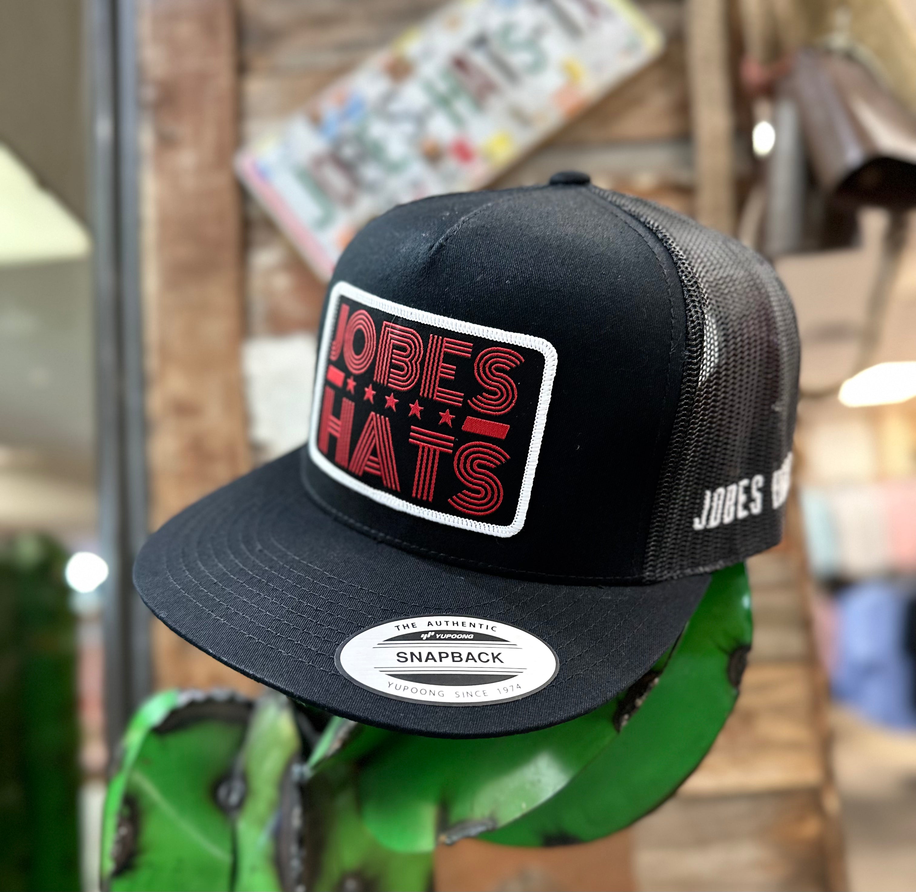 NEW 2023 Jobes Trucker Cap - All Black 5 Star patch Red letters - Jobes Hats