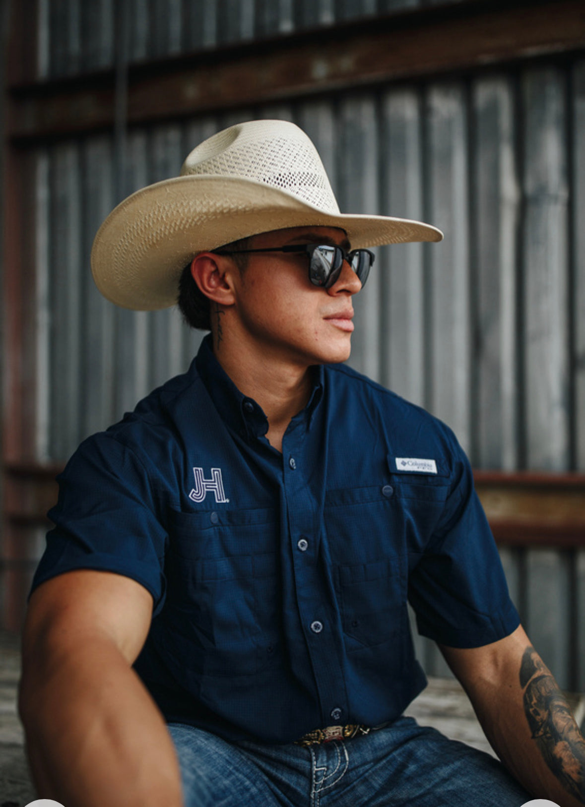 JH Columbia shirt Short Sleeve Navy - Jobes Hats