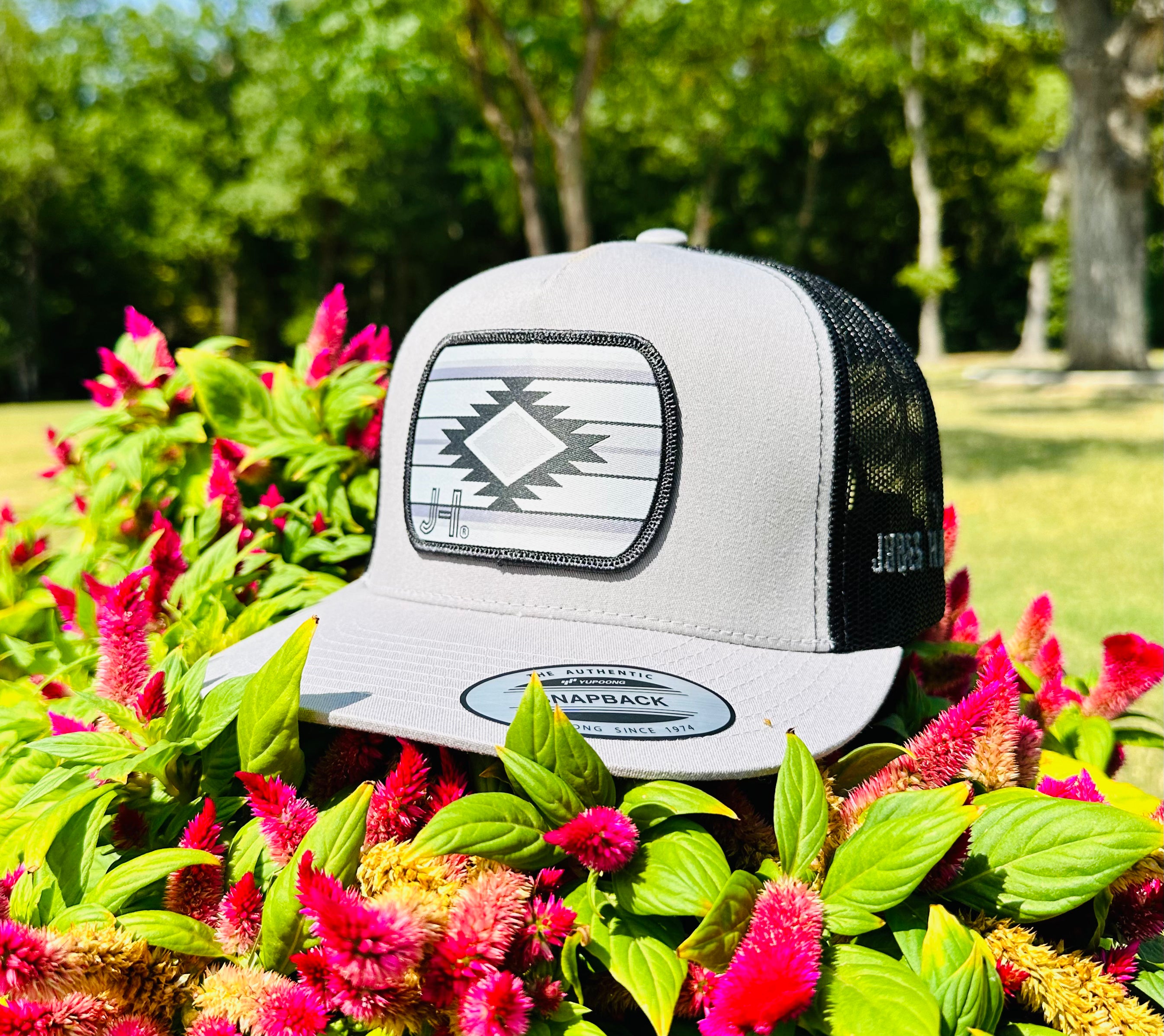 2023 August Collection Jobes Cap-  Grey/Black Grey Aztec patch - Jobes Hats