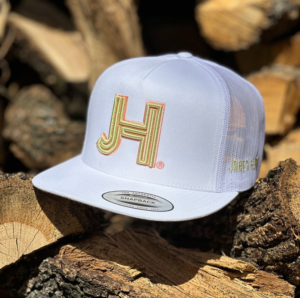 2023 Jobes Hats all White 3D Yellow/ Pink outline - Jobes Hats