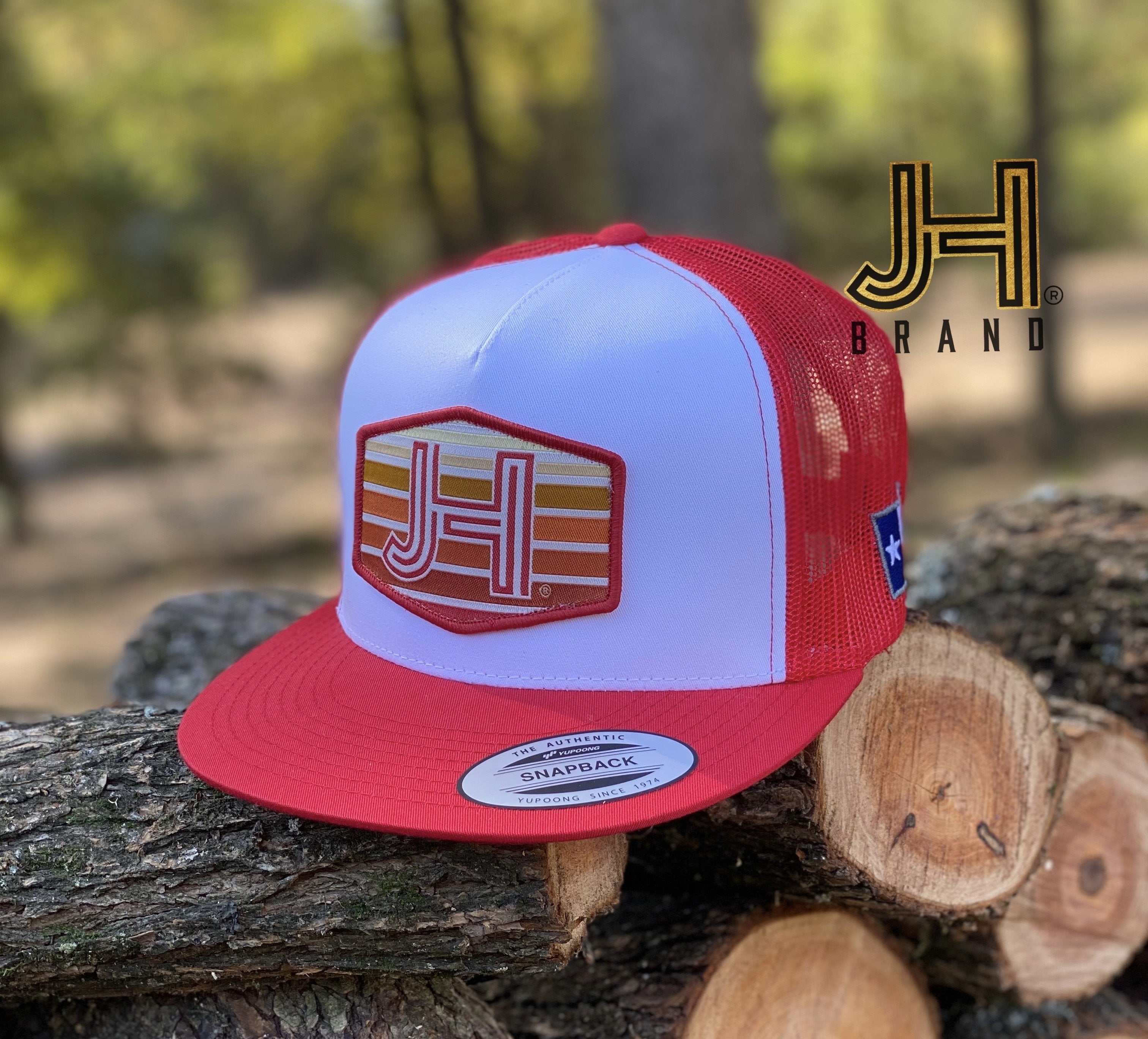 2020 Jobes Hats Trucker - White/Red Mesh Sunset JH patch - Jobes Hats