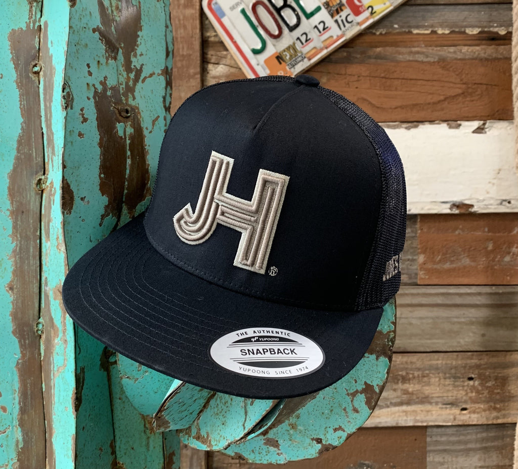 2020 Jobes Hats Trucker - All Black Gold 3D JH Gold Outline - Jobes Hats