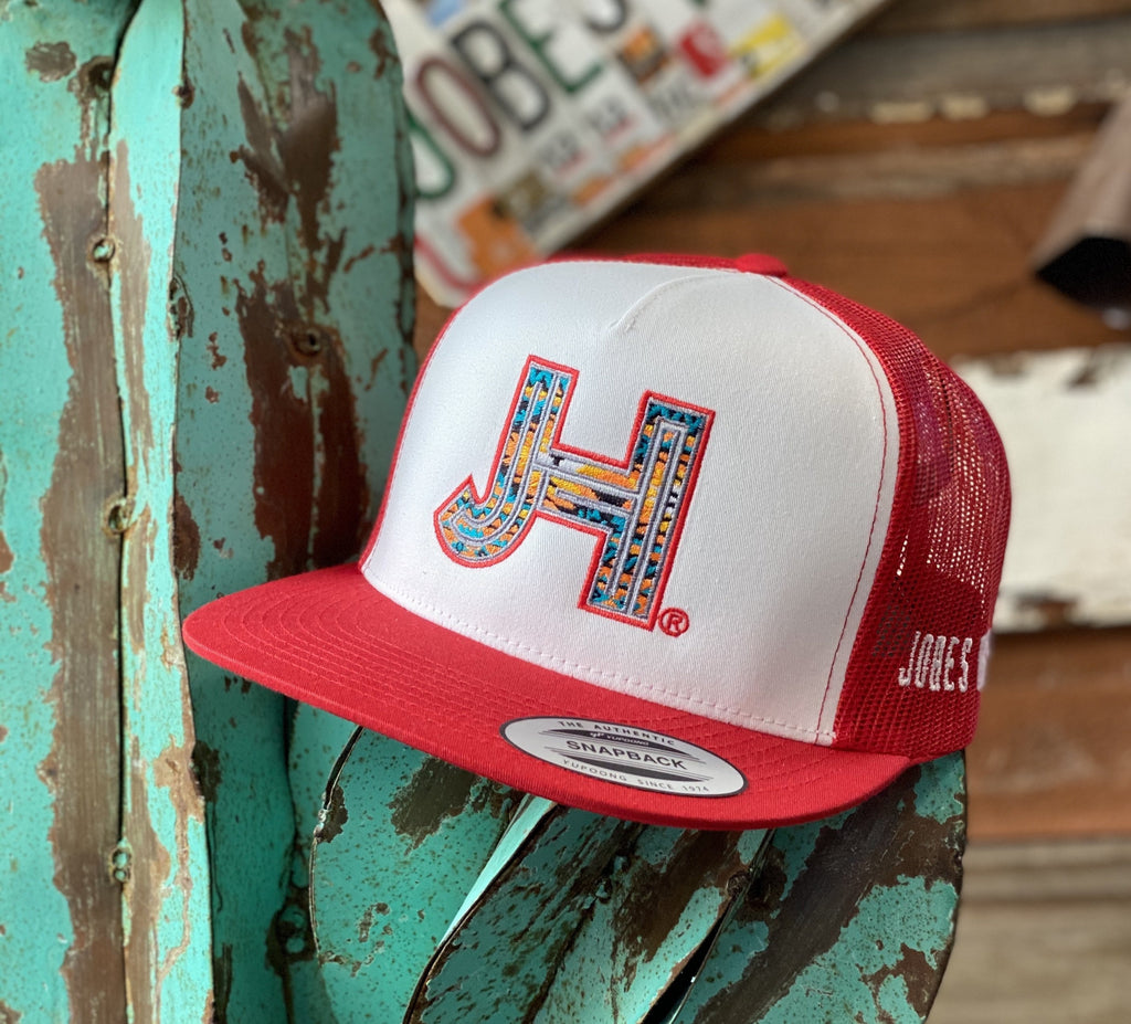 2020 Jobes Hats Trucker - White/Red Aztec Flat JH - Jobes Hats
