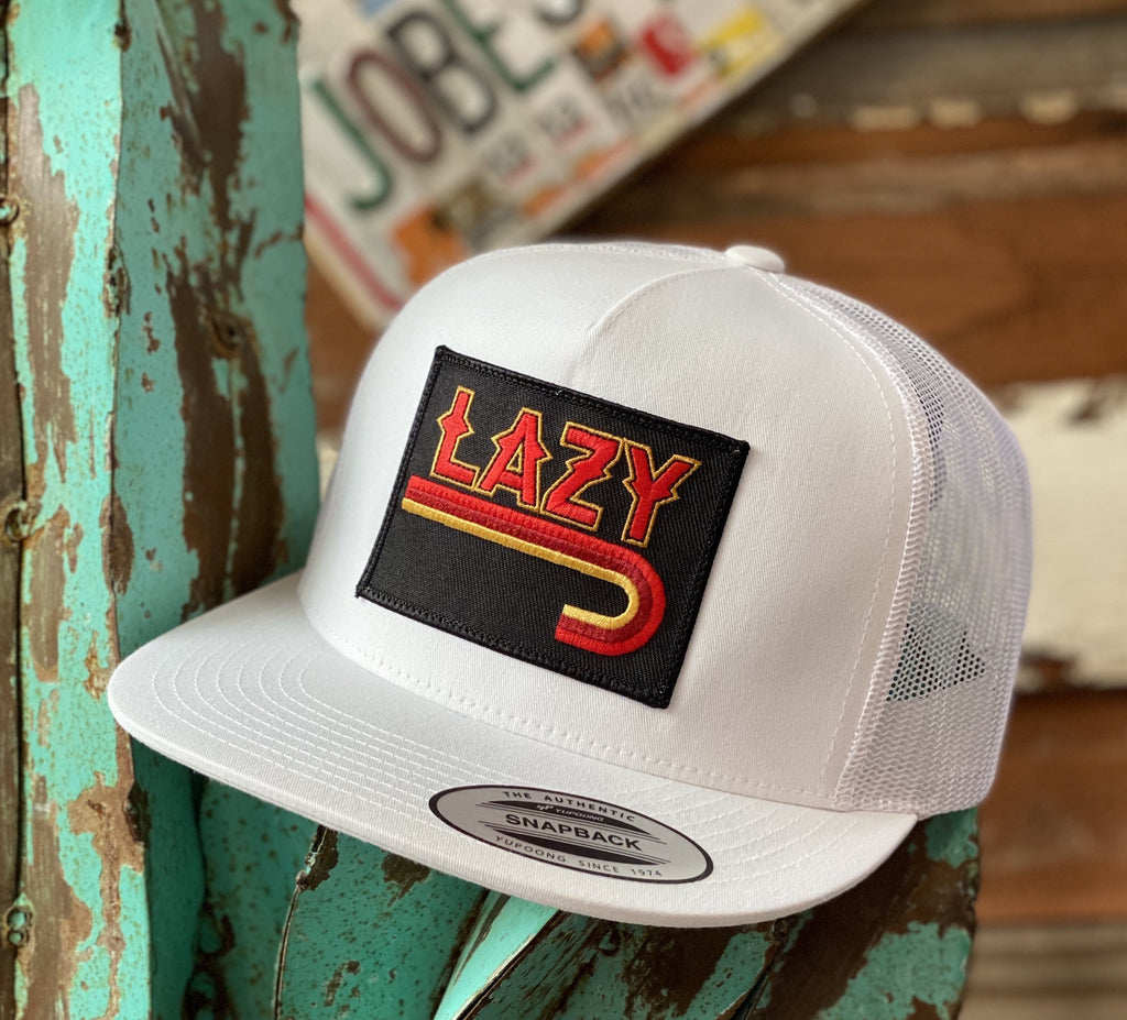 2020 Lazy J cap - All White Fire J patch - Jobes Hats