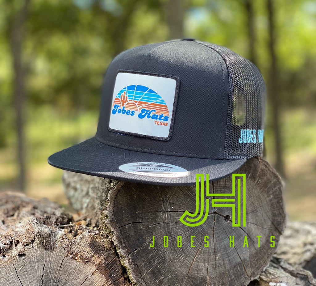 2021 Jobes Cap- All Black Blue Cactus sunset patch-Jobes Hats-Jobes Hats
