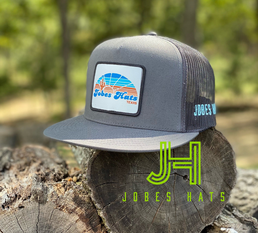 2021 Jobes Cap- All Grey Blue Cactus sunset patch-Jobe's Hats-Jobes Hats