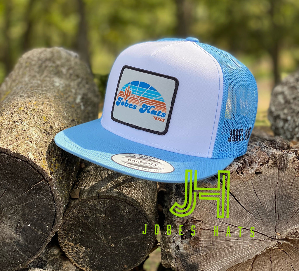 2021 Jobes Cap- White/Baby Blue Cactus sunset patch-Jobe's Hats-Jobes Hats