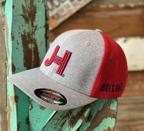 2021 Jobes Hats OSFM - Heather Grey Red/ Red 3D JH Black Outline-Jobes Hats-Jobes Hats