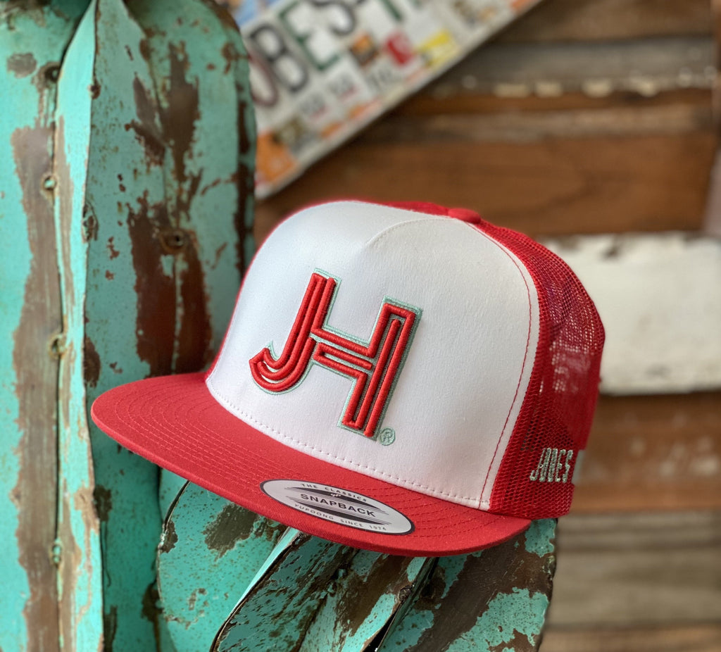 2021 Jobes Hats Trucker - White Red Cap/ Red 3D JH Mint Outline-Jobes Hats-Jobes Hats