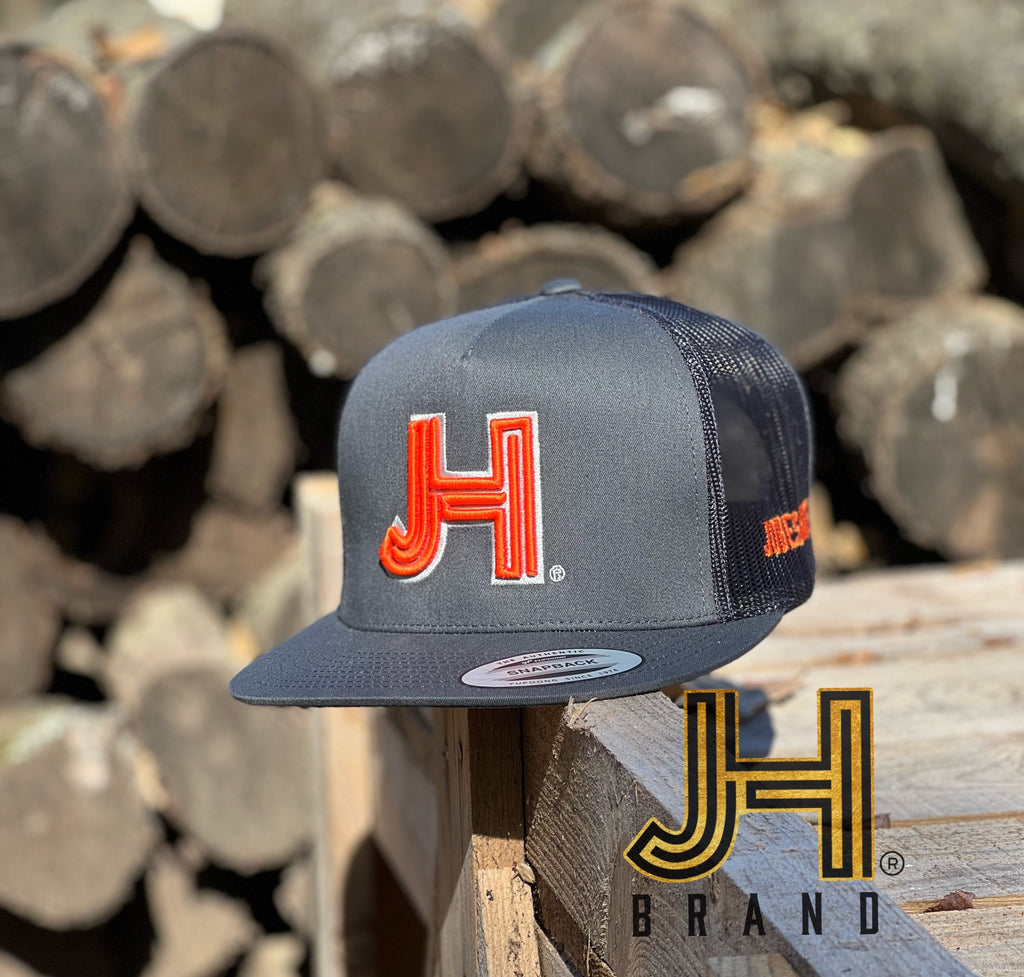 2022 Jobes Hats Trucker - All Grey / Orange 3D JH with Silver outline - Jobes Hats