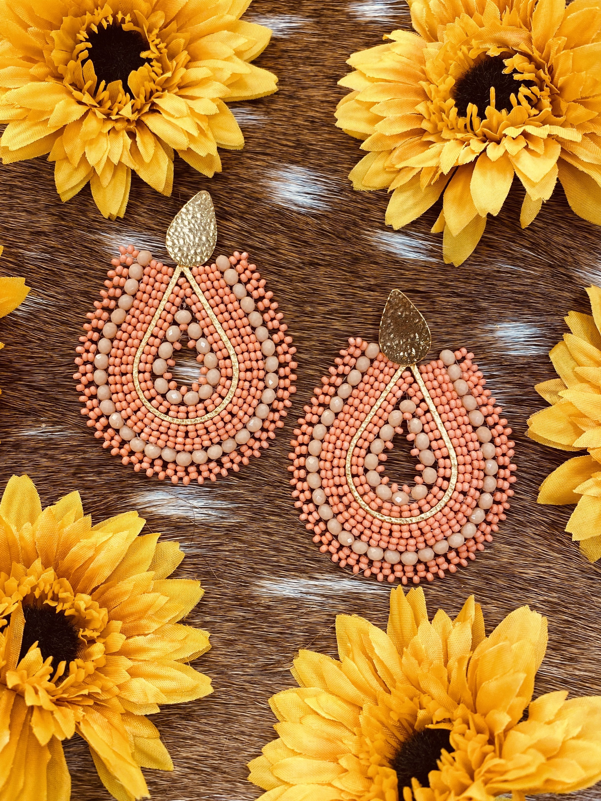 24K Beaded Collection- Colombian Handmade Earrings-Coral- - Jobes Hats