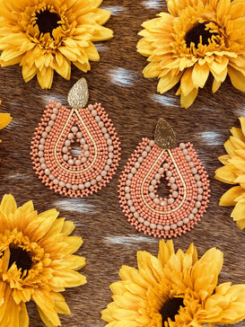 24K Beaded Collection- Colombian Handmade Earrings-Coral- - Jobes Hats