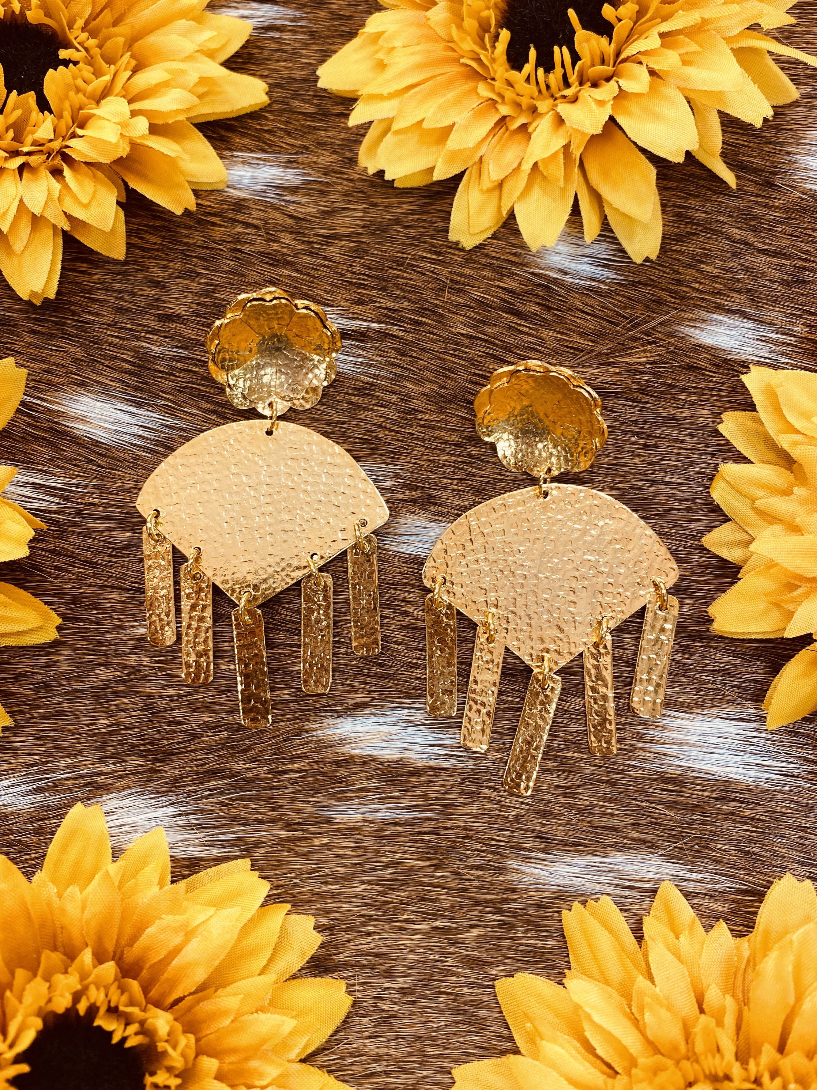 24K Gold Plated Flower Fringe Handmade Colombian Earrings - Jobes Hats