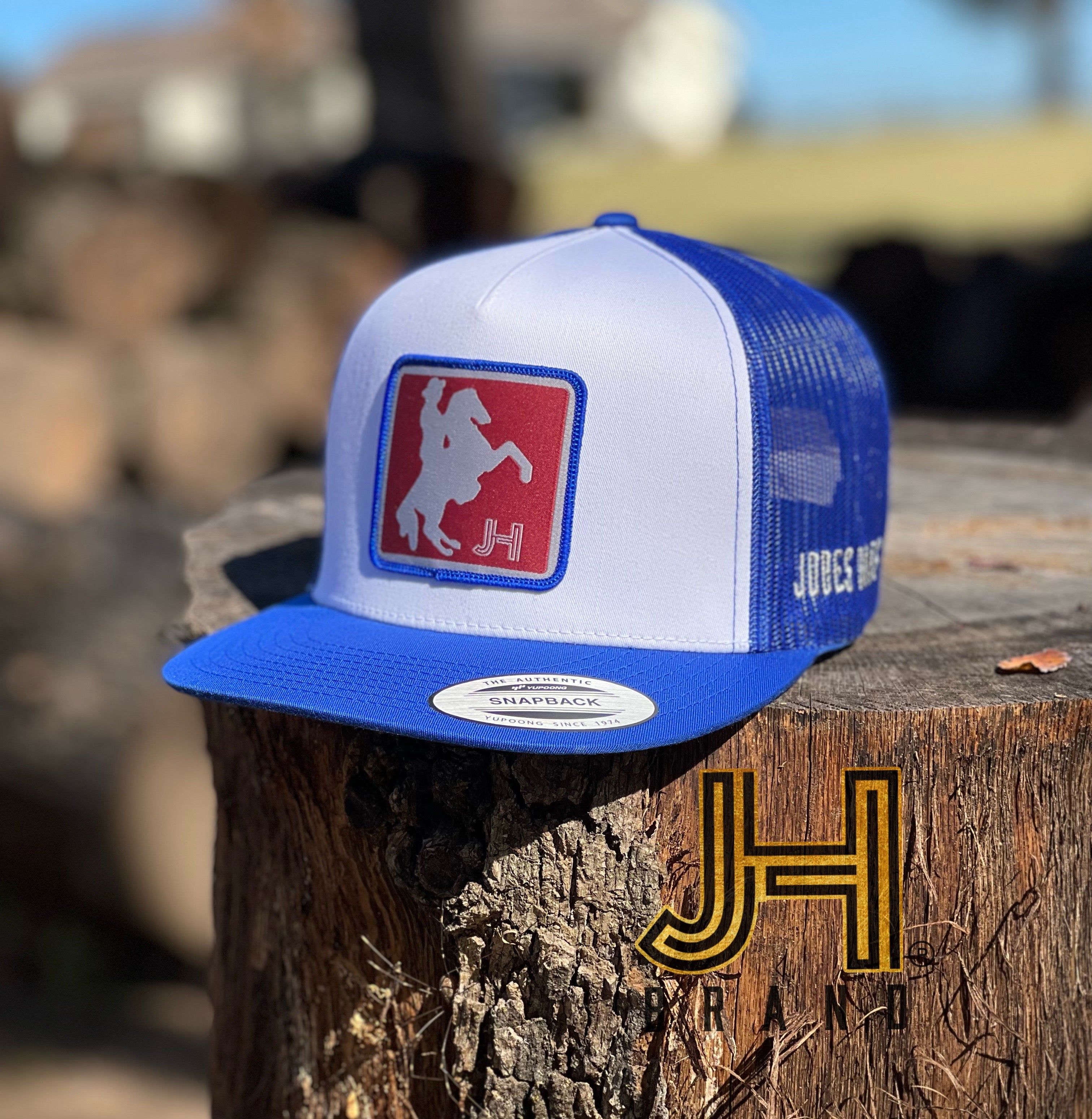 2022 Jobes Hats Trucker - All White / Royal Blue Mesh Viva Villa Patch - Jobes Hats