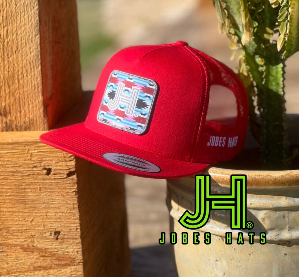 2022 JH All Red Aztec Patch “Candy” Grey Border - Jobes Hats