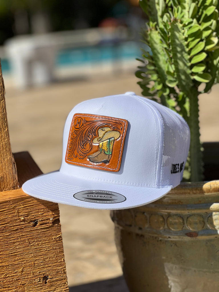 NEW 2022 Jobes Leather Patch Trucker - All White Cap Boots & Hats  (Limited Edition) - Jobes Hats