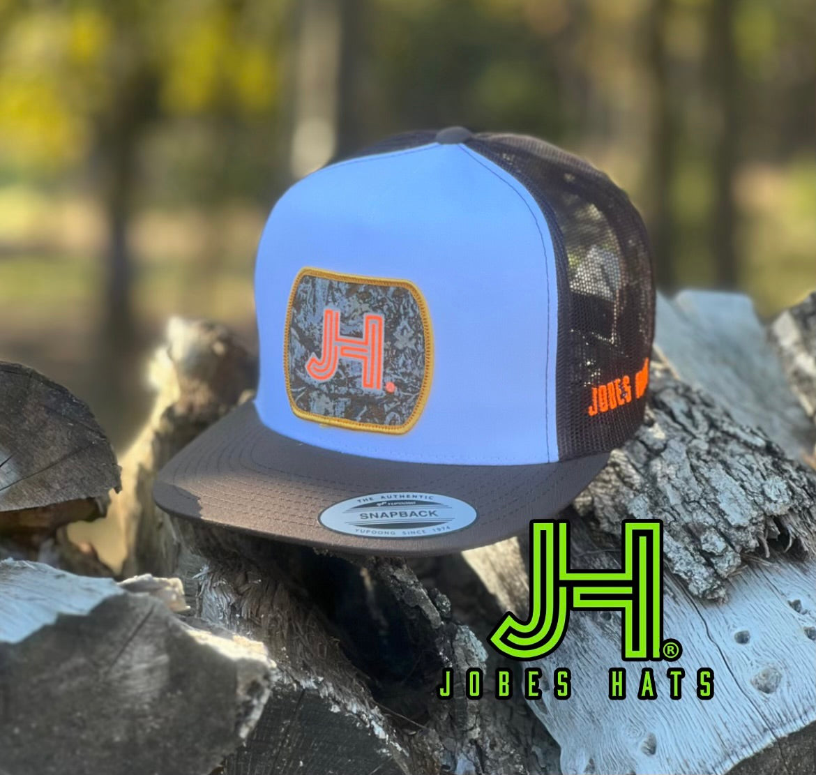 NEW 2022 Jobes Hats Trucker White/Brown Camo Neon Orange - Jobes Hats