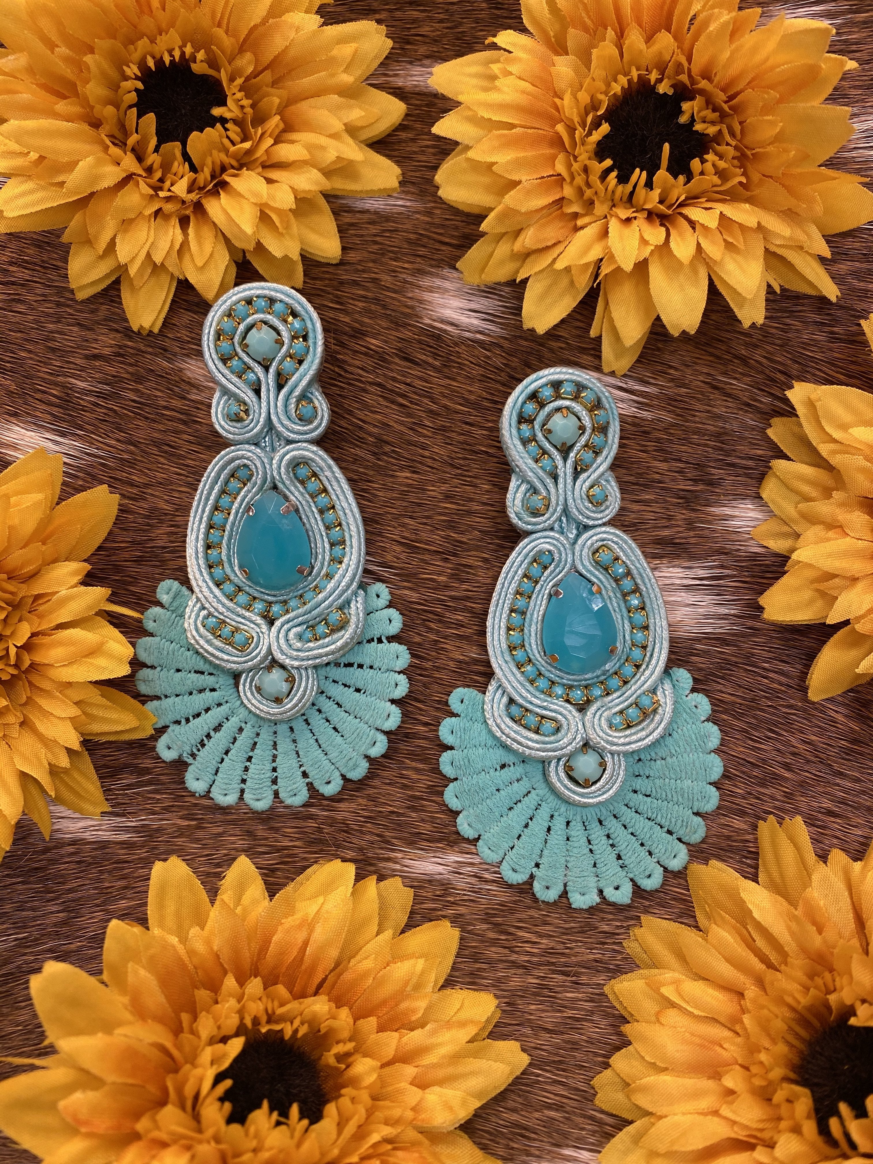 Colombian Handmade Soutache Earrings-TURQUOISE- - Jobes Hats