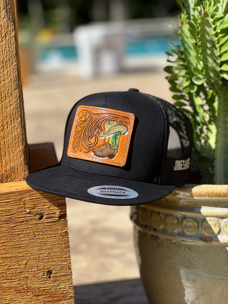 NEW 2022 Jobes Leather Patch Trucker - All Black Cap Boots & Hats  (Limited Edition) - Jobes Hats