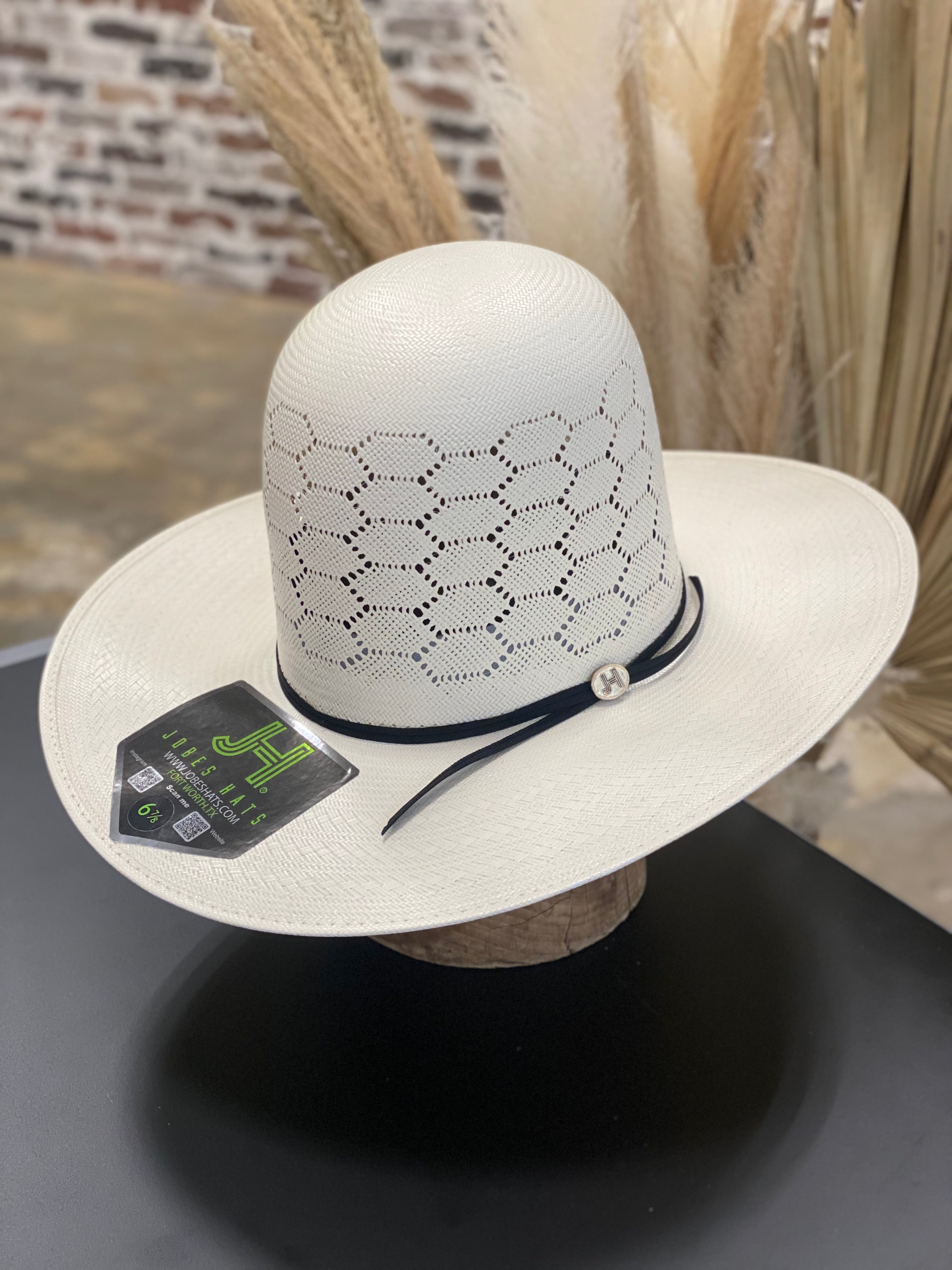 2022 JH Panal White Open Tall Crow 7” crown 4”1/4 brim - Jobes Hats