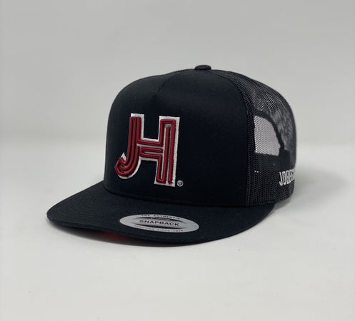 Jobes Hats Trucker - All black-Maroon JH/ Silver outline (Top Seller ⭐️) - Jobes Hats