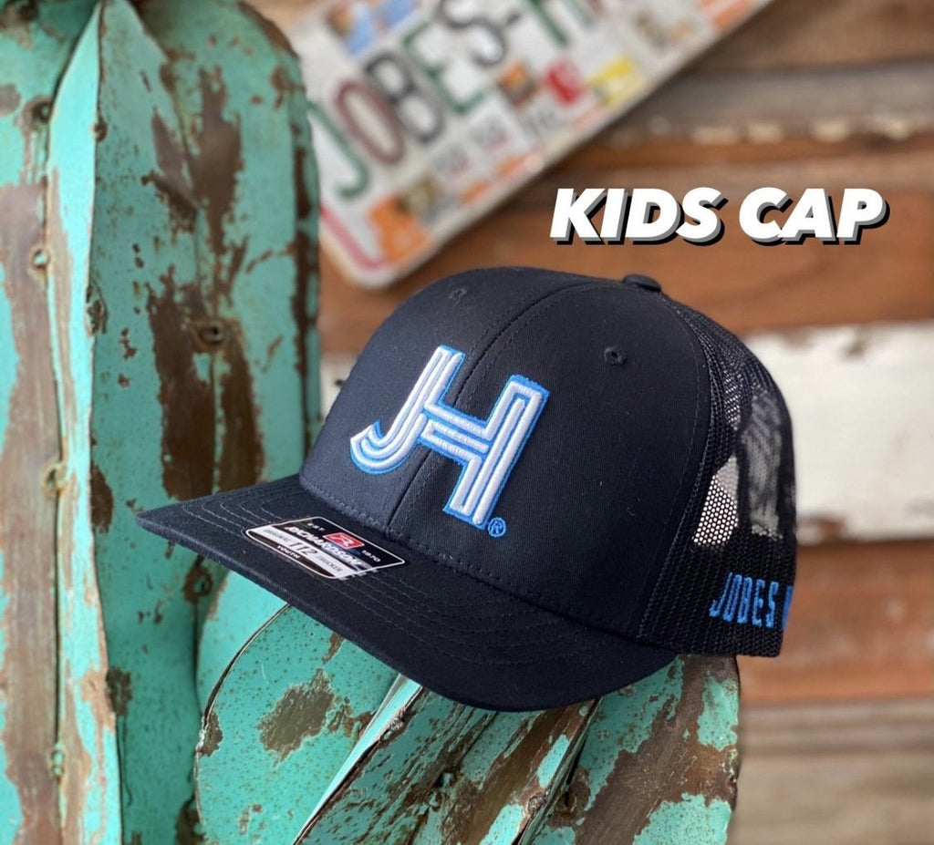 Kids Jobes Hats Trucker - All Black 3D JH white/ White outline-Jobes Hats-Jobes Hats